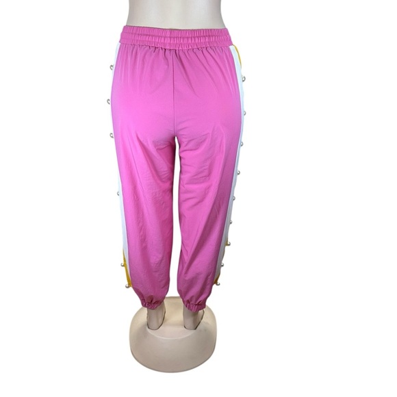 Fashion Nova Pink and White Track Pants with Elastic Waistband - Picture 3 of 6